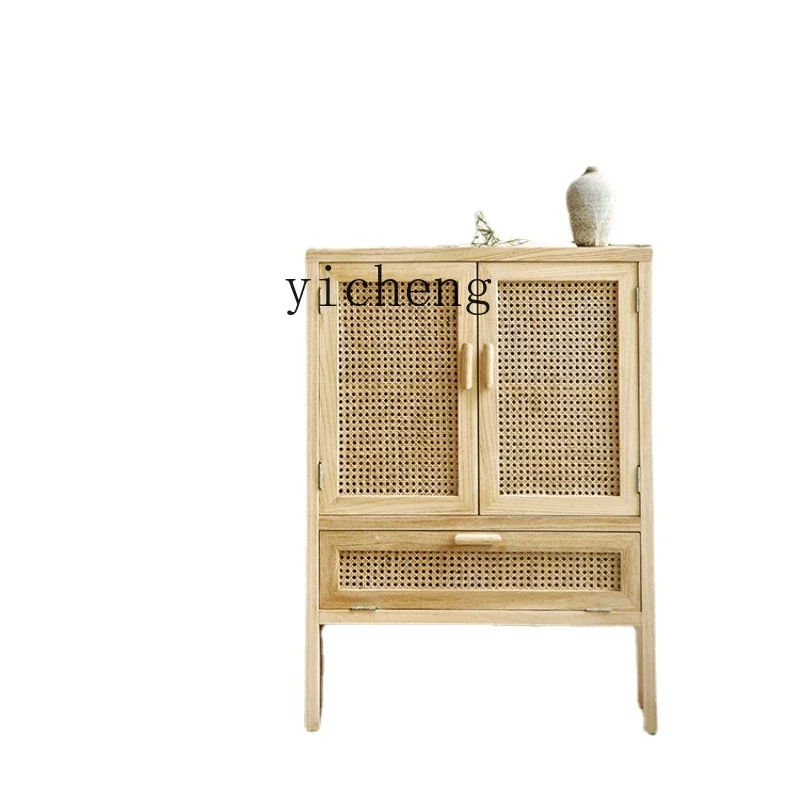 

Zk Solid Wood Chest of Drawers Modern Minimalist Hall Cabinet Entrance Cabinet Shoe Cabinet Integrated Rattan Storage Cabinet