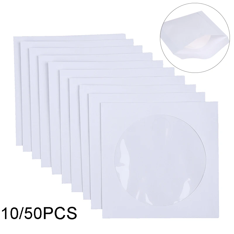 

10/50PCS Envelopes Storage Clear Window Case Flap White Folded Paper Bag CD DVD Disc 12.5CM Paper Sleeves