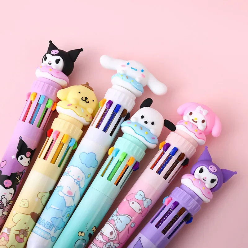 

Kawaii Sanrio Cartoon Ten-color Ballpoint Pen Hello Kitty Melody Kuromi Cinnamoroll Anime Figures Student Stationery Pen Gifts