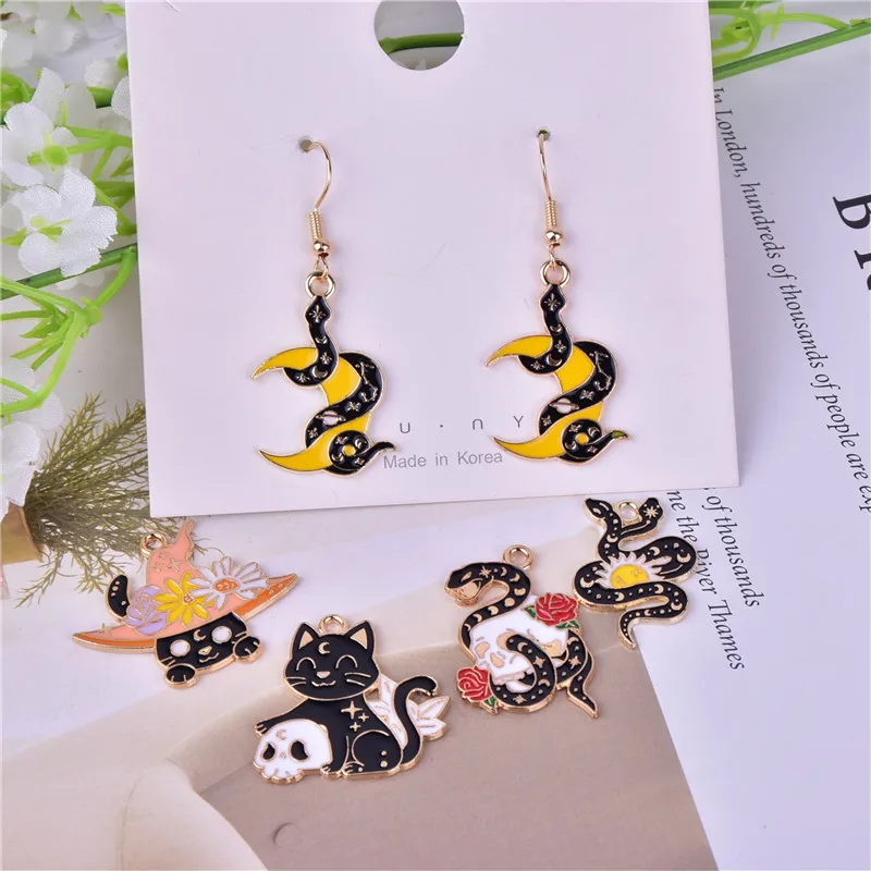 10Pcs Pastel Goth Snake Cat Skull Charms Cute Creative Acrylic Pendant For  Earring Necklace Diy Making