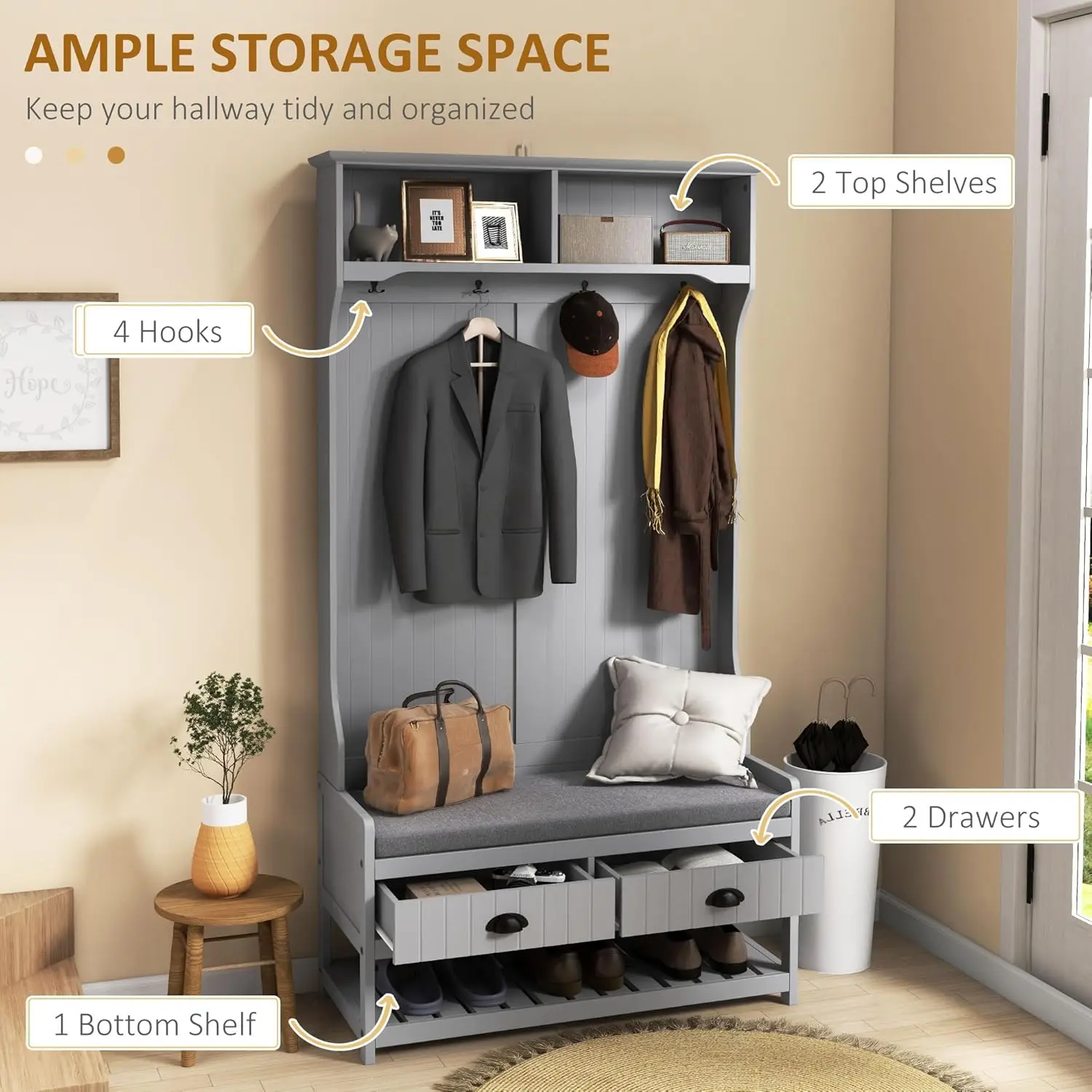 3-in-1 Hall Tree with Bench 3