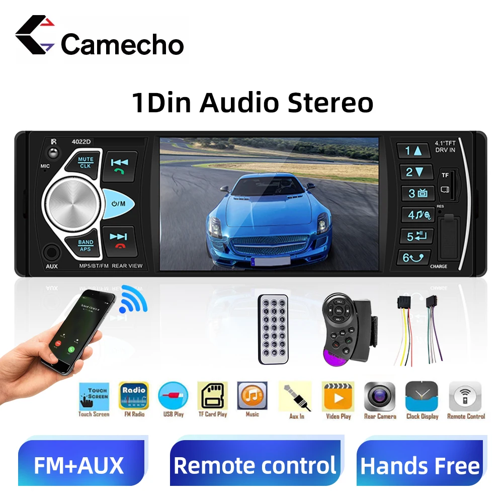 

Camecho Autoradio 4.1'' Car Radio 1 Din Audio Stereo FM Bluetooth Steering Wheel Remote Control Intelligent Dynamic Reverse Came