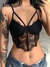 

InsGoth Gothic Lace Patchwork Camis Women Black Assymmetric Spaghetti Straps Corset Crop Tops Backless Summer Aesthetic Camisole