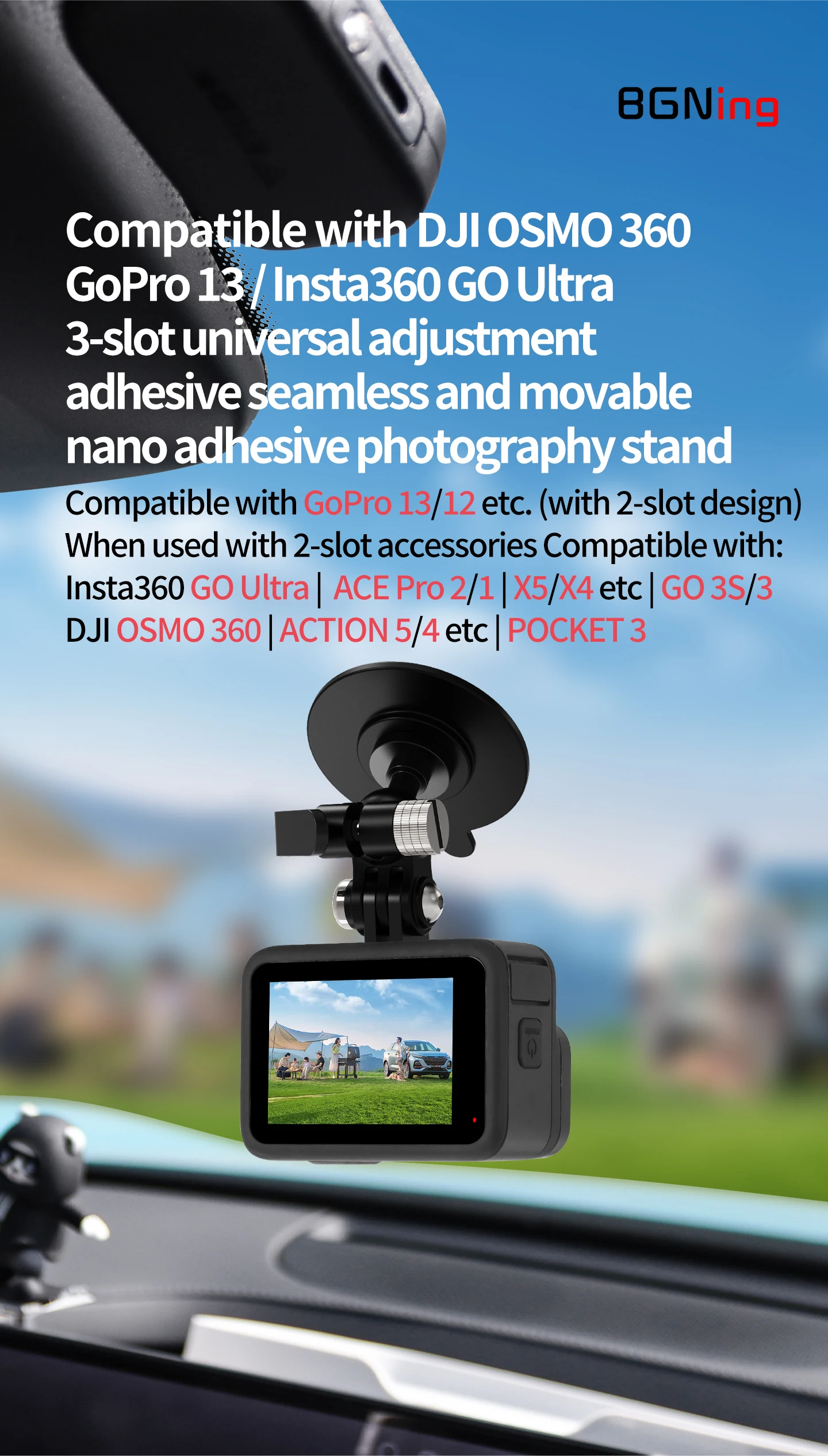 Flexibler Klebehalter für Insta360 DJI Osmo Pocket 4 Action GoPro Auto Motorrad Helm Basis Magnetischer Saugnapf-Ständer – Detail 20