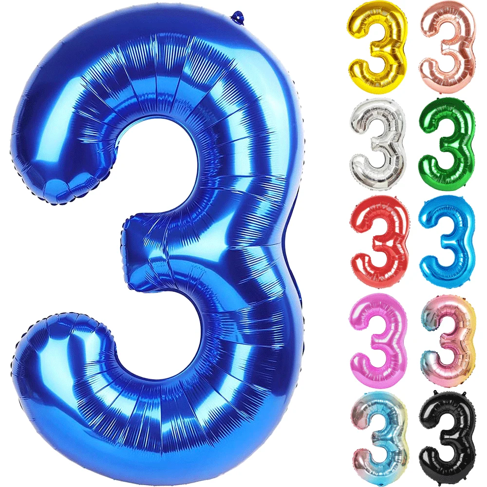 32 Zoll mehrfarbige Nummer 3 Ballon große Zahlenballons 0-9 Jungen Mädchen Geburtstagsdekoration Frauen Männer Party Jubiläumszubehör