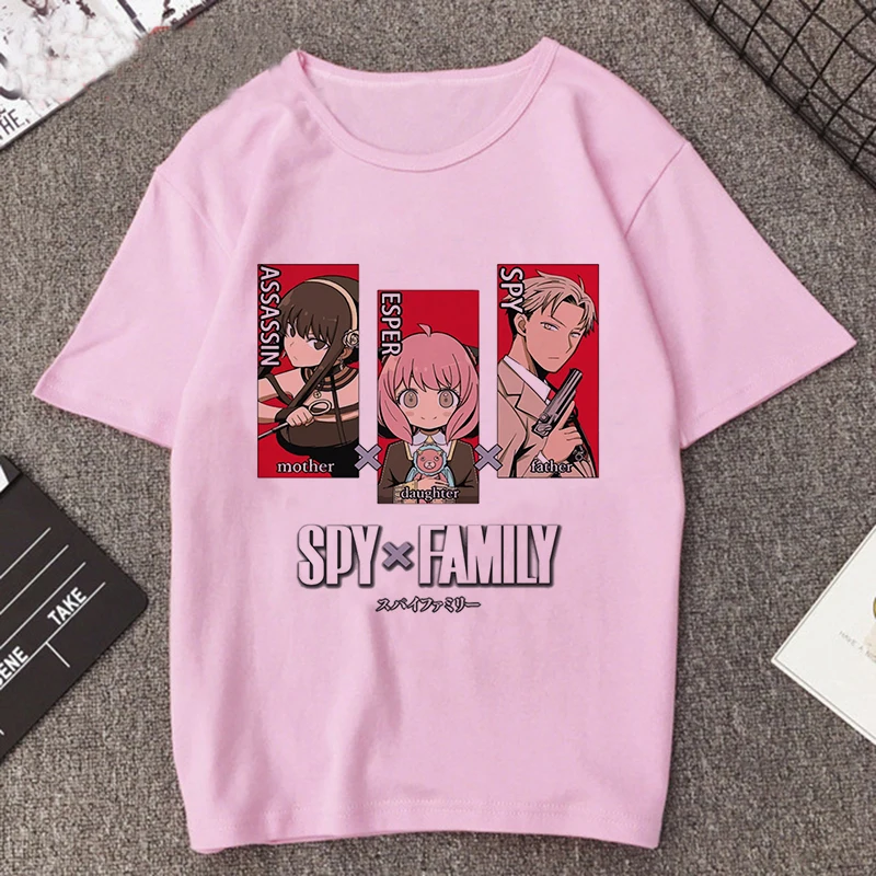 thumbnail image 1 of Camiseta estampada de Manga Anya Forger para mujer, remera de Anime Rosa divertida de la familia Spy X, playera informal Harajuku de Manga corta para mujer, 1 of 5