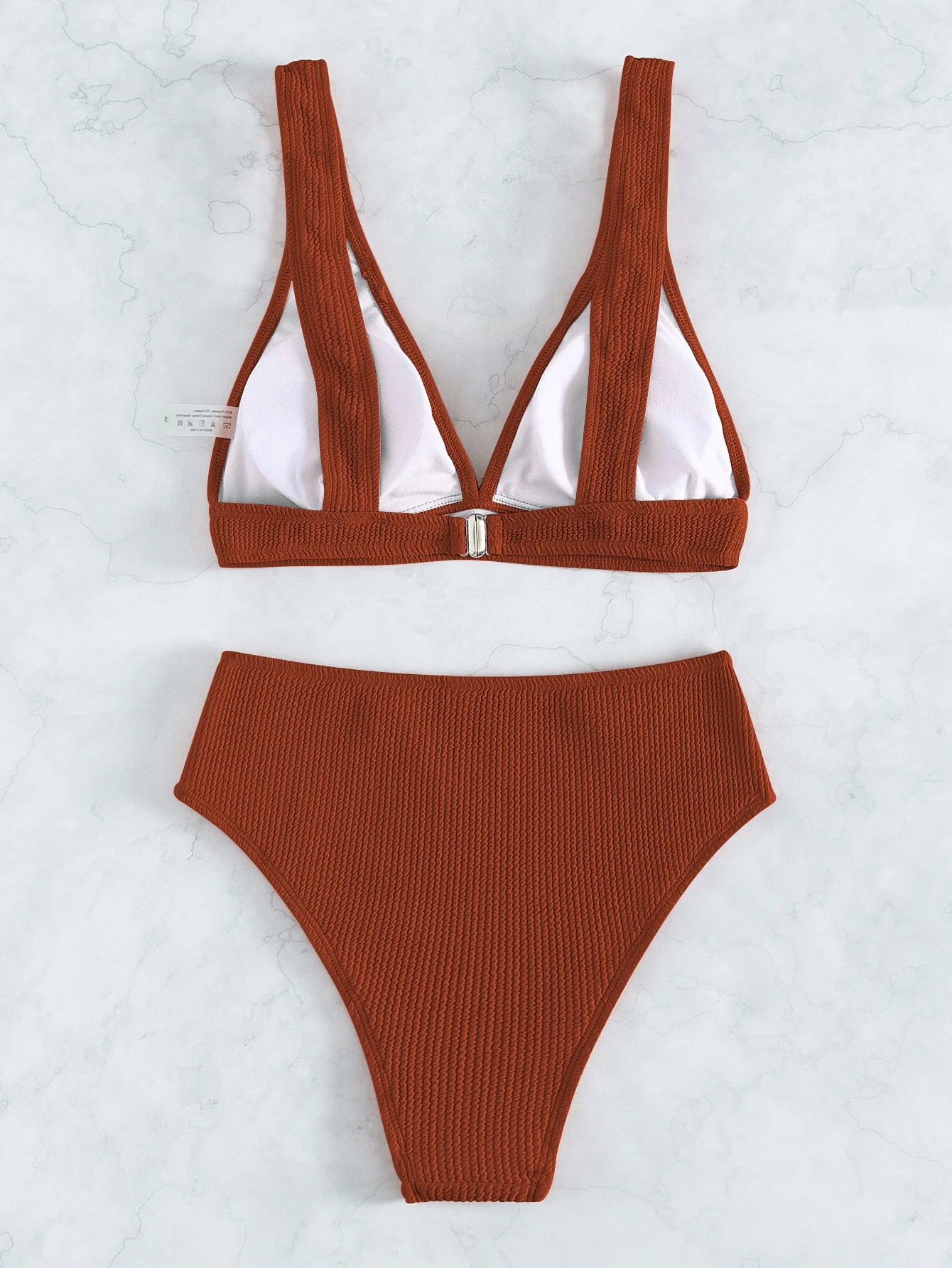 Women's Textured Triangle Bikini Set - High Waist Thong Swimsuit, Ribbed Two Piece Bathing Suit for Beach & Pool, Fashionable Sw 2