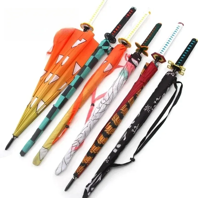 Demon Slayer Katana Umbrella Long Rain Parasol Kimetsu No Yaiba Tanjirou Samurai Sword Japanese Katana Umbrella Anime Parasol