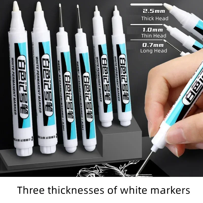 White Marker Pens 0.7/1.0/2.5mm Waterproof Paint Tread Environmental Car Tire Painting Graffiti School Supplies