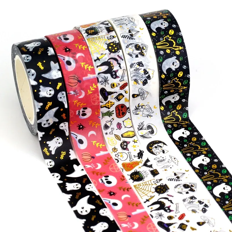 NEW 1PC 10M Deco Mushrooms Leaves Pumpkin Ghost Moon Gold Foil Halloween Washi Tape Set for Planner Masking Tape Cute Stationery 3