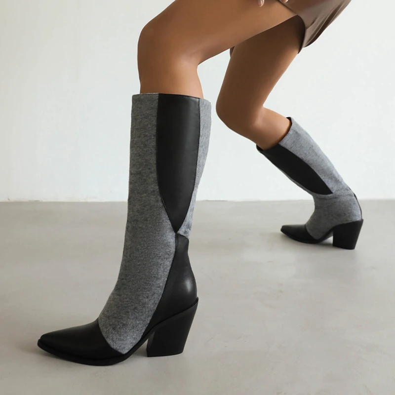 

Winter Fashion Pointed Toe Mixed Colors Women's Boots Strange Style Boots Gladiator Knee High Boots Slip-on Women's shoes 43