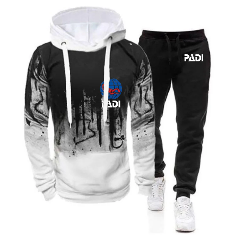 2023 Men's New Scuba Driver Padi Spring Autumn Gradient Color Hoodies Casual Jacket Sport Coat+Pant Comfortable Two Pieces Suit