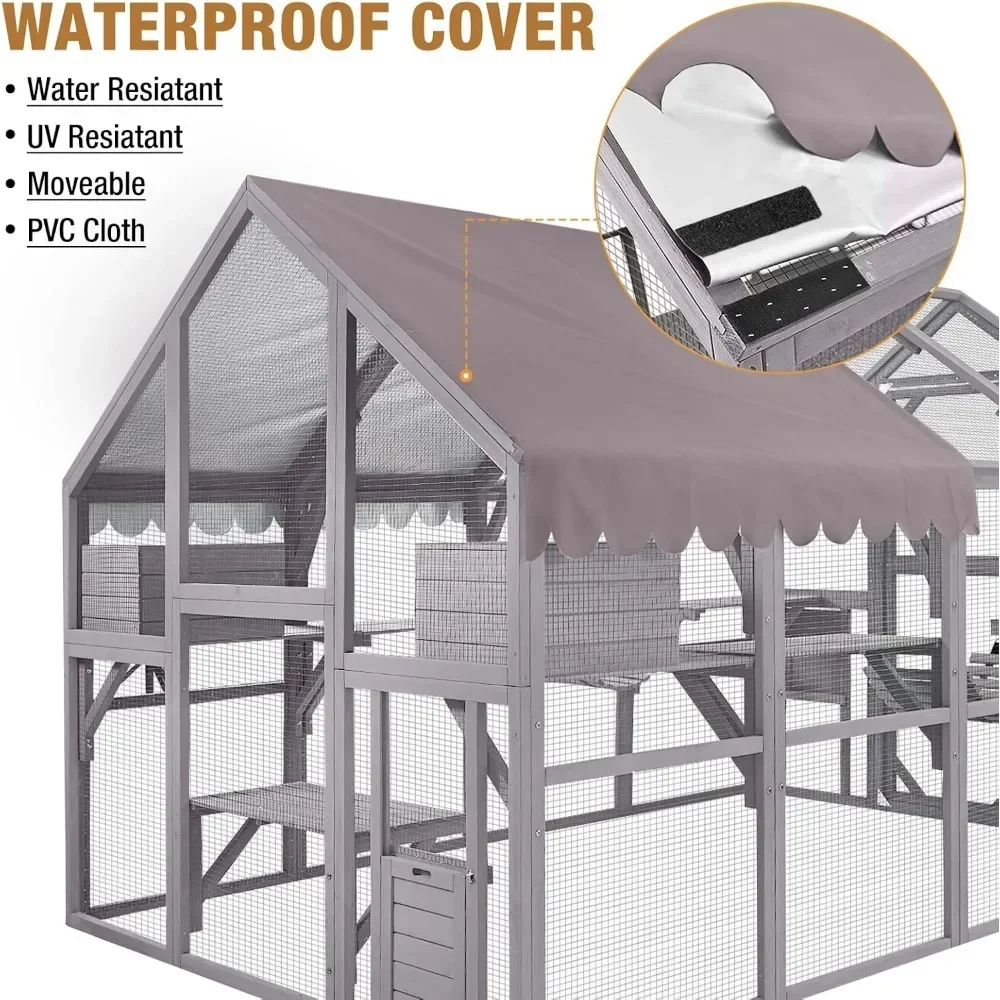 Cat House, Outdoor Cat House Enclosures 110" Large Kitten Playpen with Platforms,Upgrade Waterproof Cover, Pet Cages