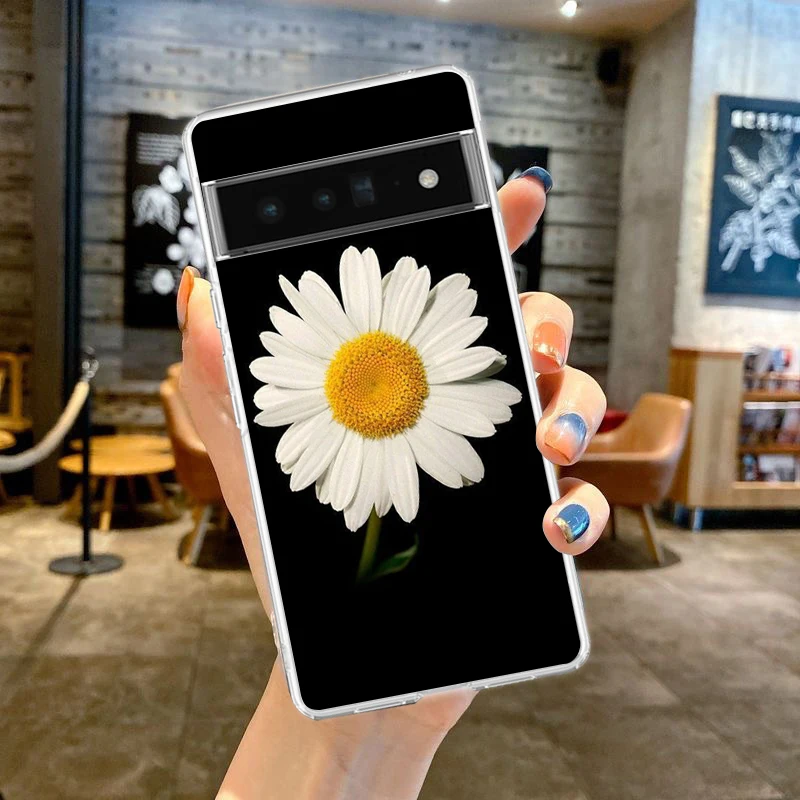 Transparent Soft TPU Phone Case Cover with Fashionable Daisy Flower Design