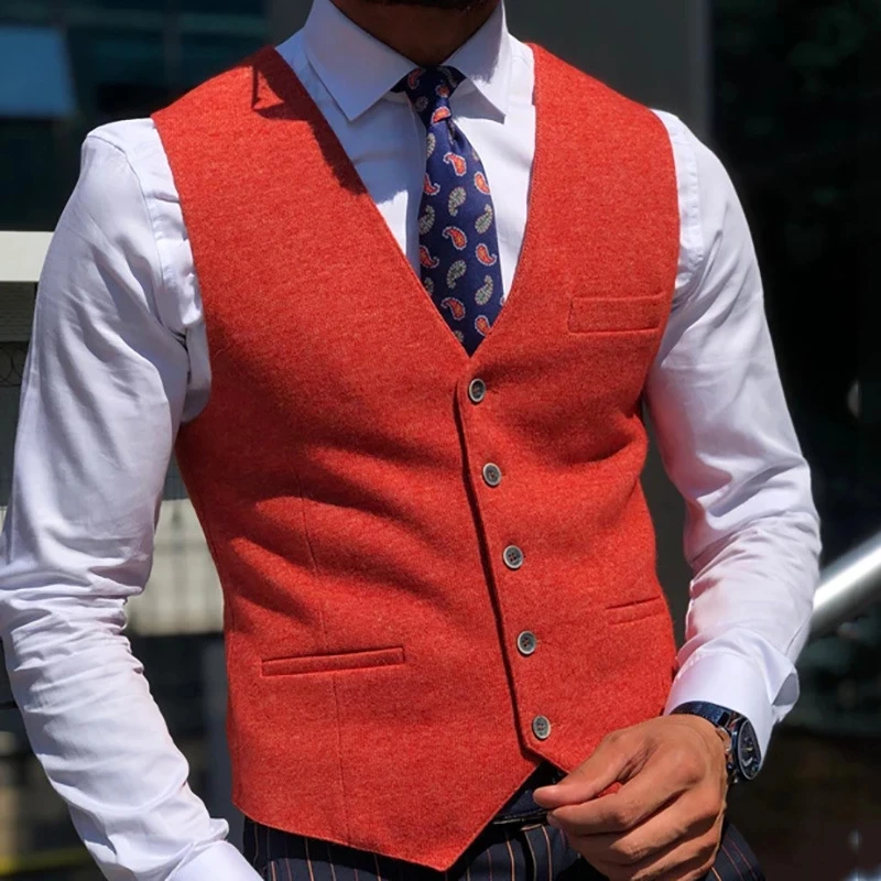 Chaleco de traje para hombre, chaleco rojo con cuello V, de una sola botonadura, de informal, ajustado, para vestido de boda AliExpress