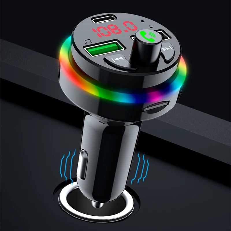 Upgrade Car Bluetooth Player FM Transmitter Music Receiver MP3 Fast Charger 12-24V Vehicle Mobile Phone Cigarette Light