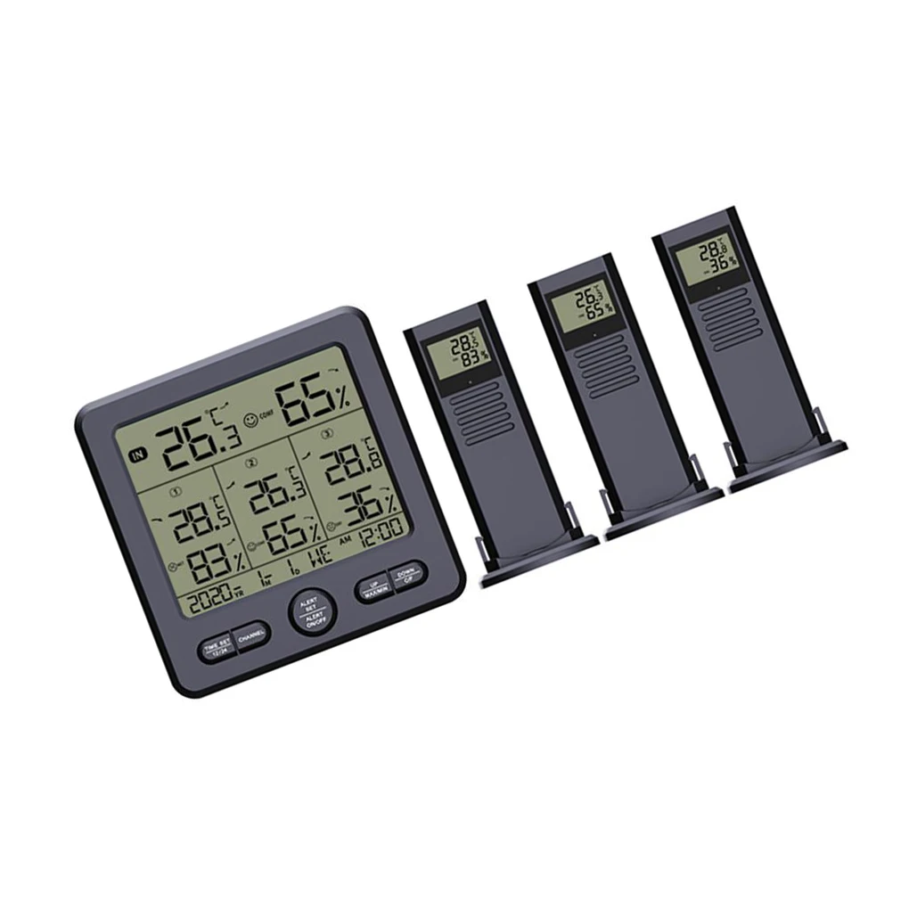 

Метеостанция Крытый Открытый Беспроводной Цифровой термометр гигрометр с подсветкой с 3 дистанционными датчиками белый