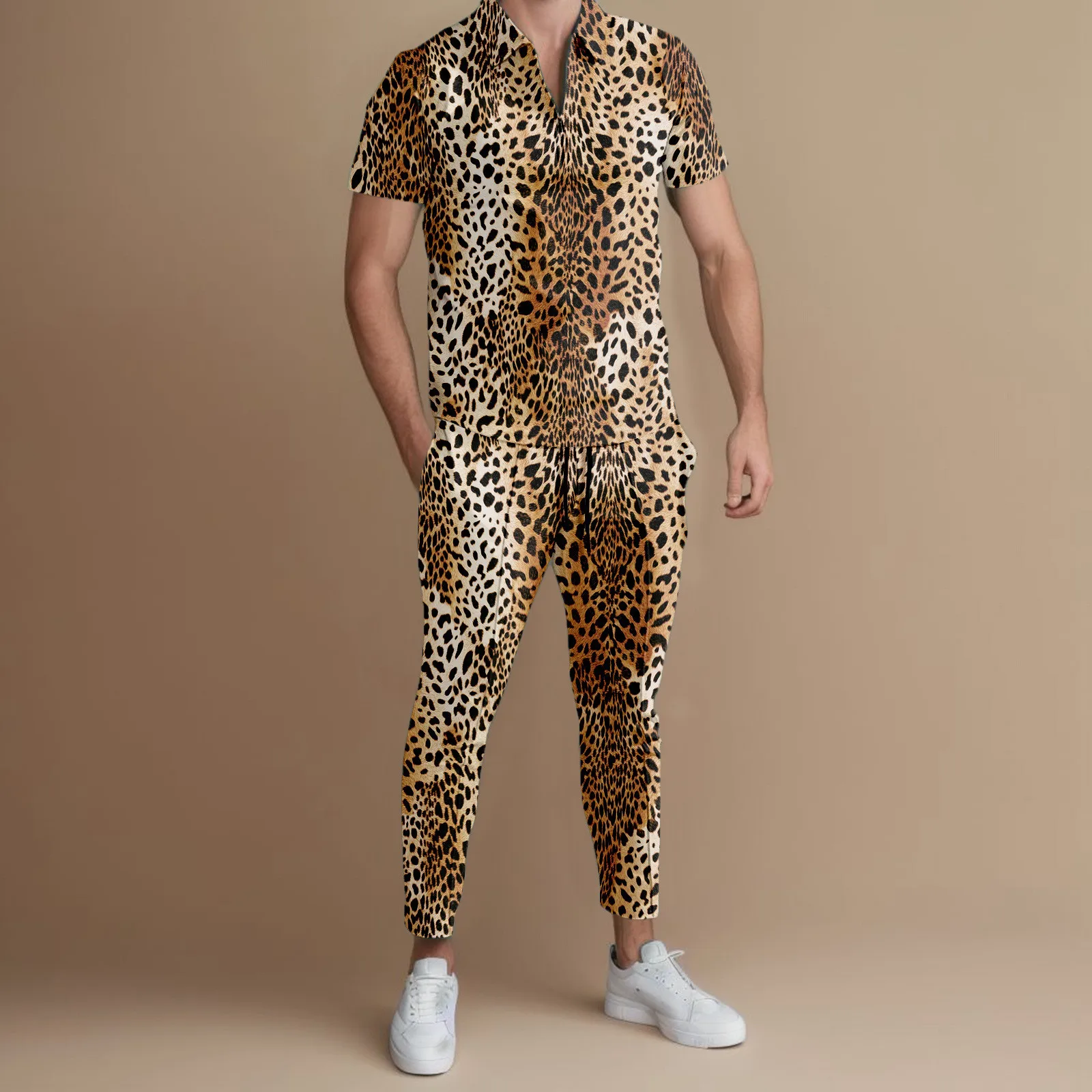 White Jaguar Print Home Long-sleeved Two-piece Set