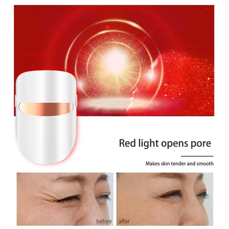 3 Colors LED Facial Mask Photon Therapy Mask Skin Rejuvenation Anti Acne Wrinkle Removal Whitening Face Lifting Beauty Care