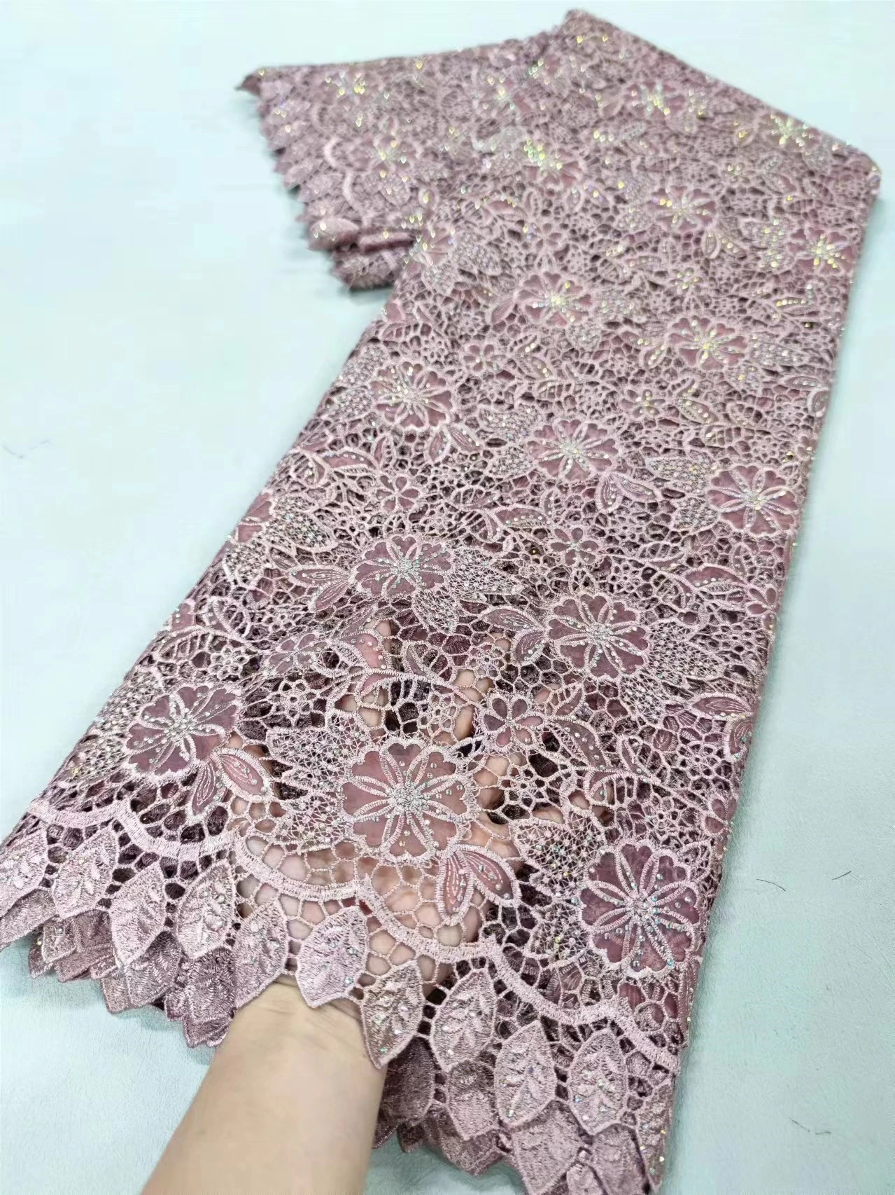 

Beautiful African Guipure Cord Lace Soft High Quality 5yards Nigeria Water Soluble Chemical Cord Fabric For Wedding