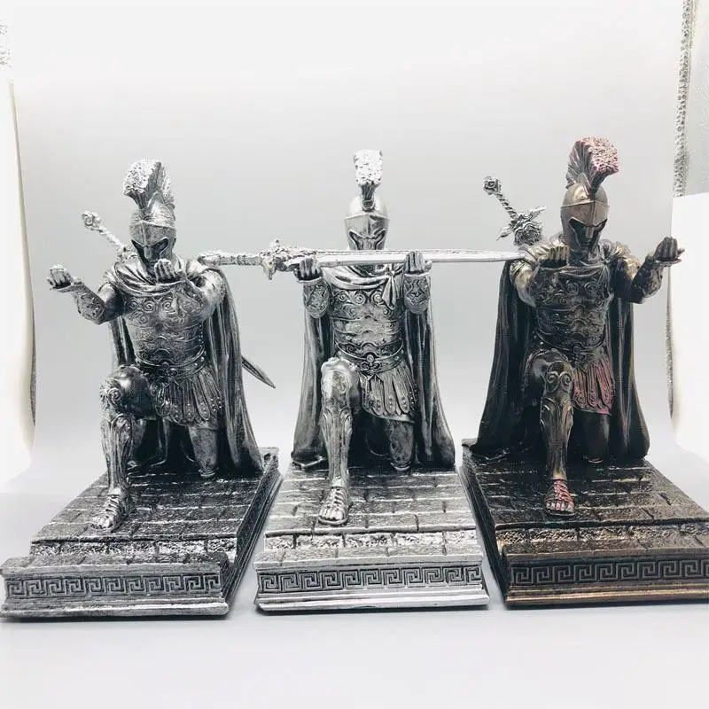 ExecutiveKnightPenHolderWithHelmetBronzeStatuePenHolderArmorRomanKnightKneelingPen