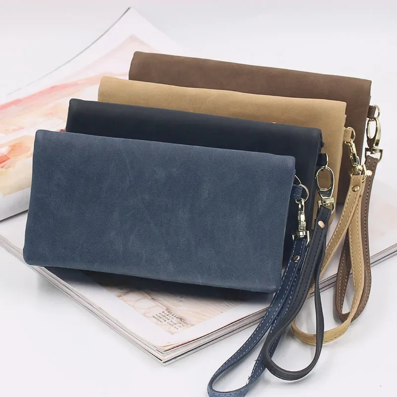 Large Capacity Women's Dull Polish Leather Wallet Double Zipper Clutch Wristlet Purse Phone Coin Card Holder Multi-pocket Wallet 3