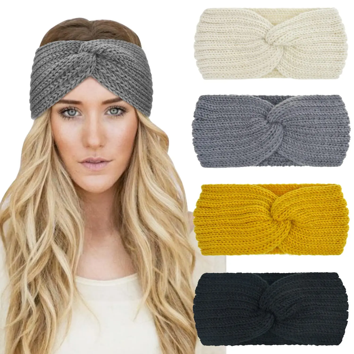 Knit Headbands for Women Winter Warm Headwrap Ear Warmer Crochet Turban