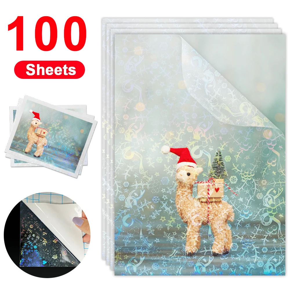 

100 Sheets A4 Hologram Star Dot Cold Laminating Film Waterproof Self-adhesive Broken Glass Paper Film DIY Photo Laminating Film