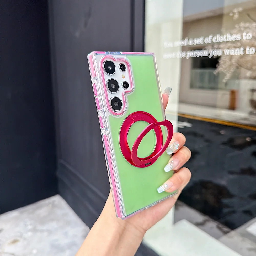 Candy Two-Tone Magnetic Phone Case with Metal Rotating Stand