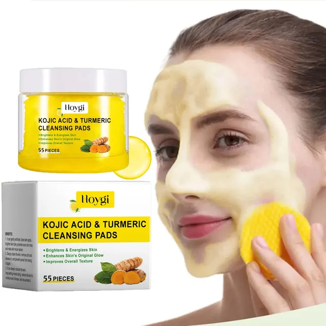 Tampons nettoyants à l'acide kojique au curcuma, tampons exfoliants, élimine les peaux mortes, rétrécit les Pores, éclaircissement lisse, nettoyage du visage 1