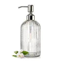400ml Vertical Stripe Refillable Glass Pump Bottle (Transparent)