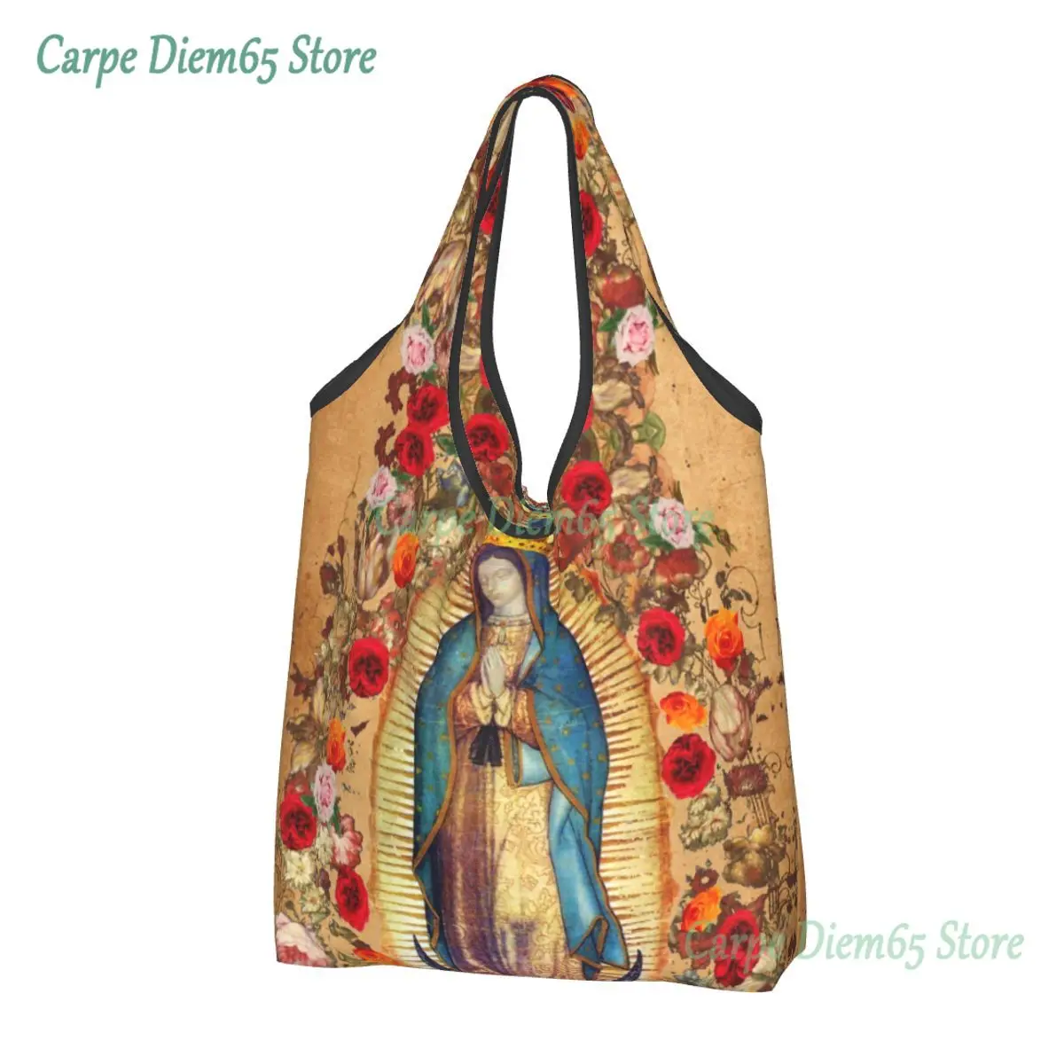 

Kawaii Printing Our Lady Of Guadalupe Virgin Mary Tote Shopping Bags Portable Shopper Shoulder Catholic Mexico Poster Handbag