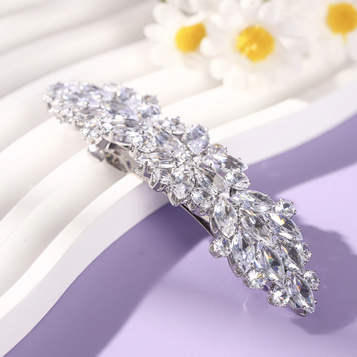 Luxuriöse AAA Zirkonia Braut-Haarspange Silber Kristall Blatt Haarklammer Hochzeits-Haaraccessoires für Braut Brautjungfer Geschenk – Detail 7
