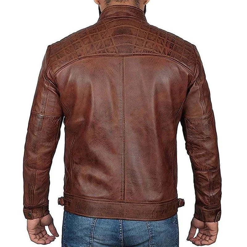 2024 New Men's Retro Leather Jacket Jacket Men Stand-up Collar Punk Handsome Motorcycle Leather Jacket Rock Jacket