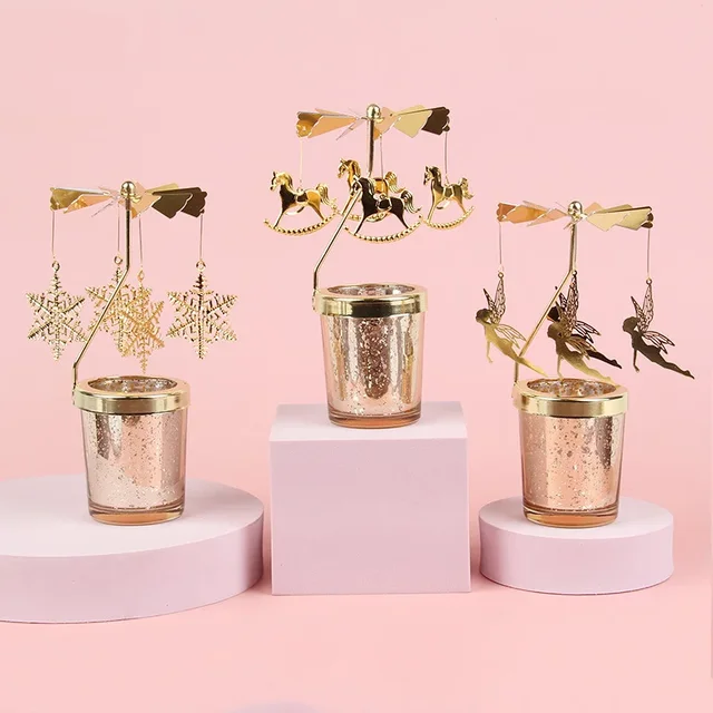 Hot Rotating Candle Stick Holder Candlestick Home Decoration Hallowmas Christmas Gift Party Room Decor Carousel Candle Stand