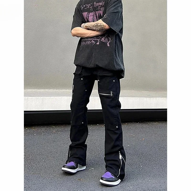 Techwear Jeans Men Y2k Black Fashion Wide Leg Denim Pants for Men Casual Streetwear Hip Hop Straight Baggy Jeans Stylish