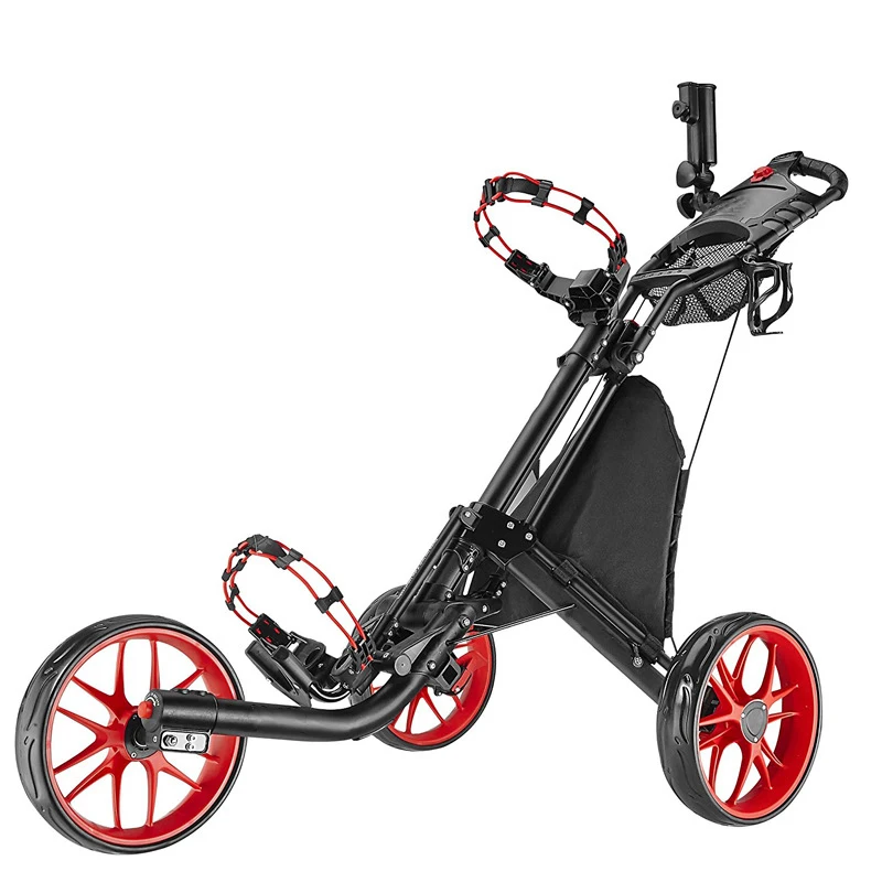 NEW Design Golf Push Cart Golf Trolley with Umbrella Holder Portable Moving Foldable 4 Wheel Trolley