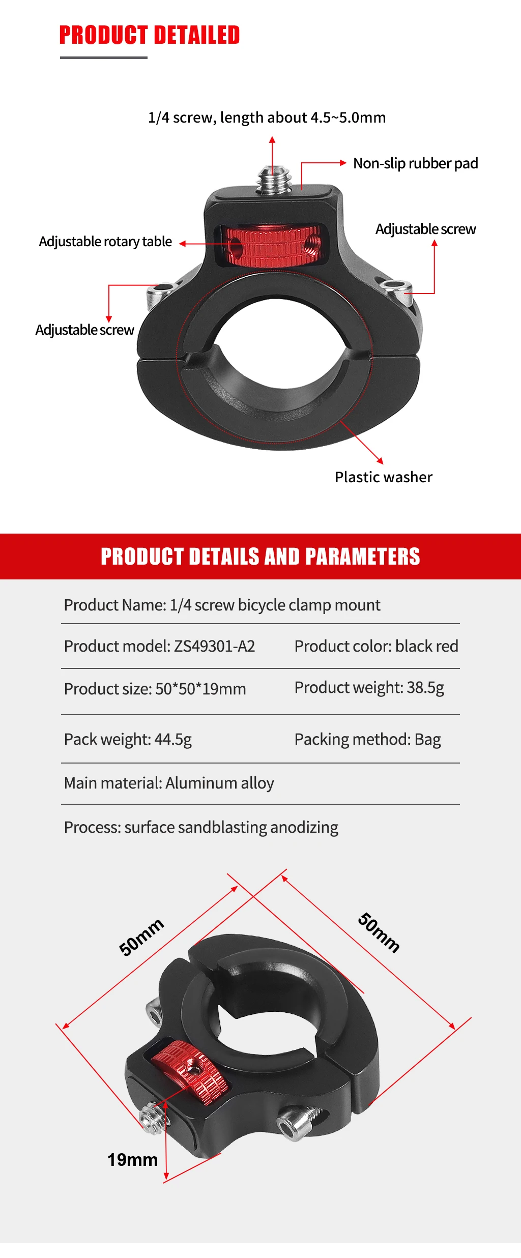 Reinforced Bicycle Handlebar Mount 1/4 Screw Metal for GoPro 13 X5 DJI OSMO 360