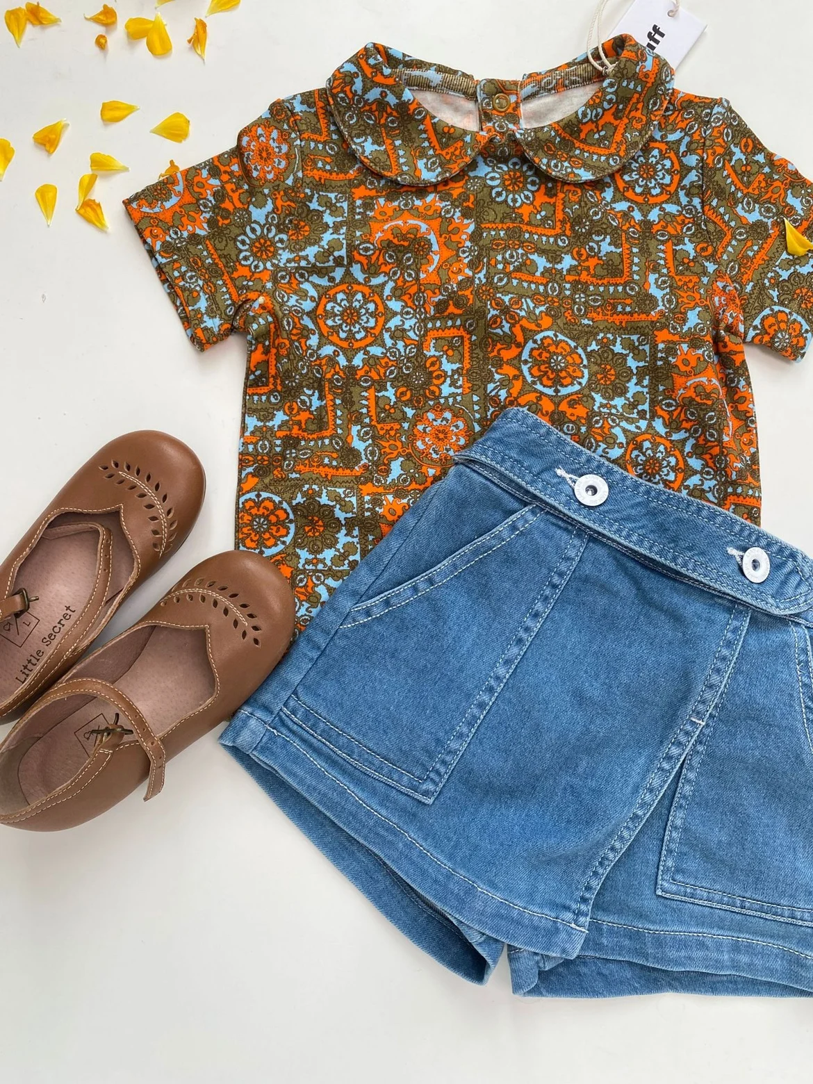 

Jenny&Dave 2023 Spring/Summer New Girls' Series Soft Polo Collar Pure Cotton Printed T-shirt Top Denim Shorts and Skirts Trendy