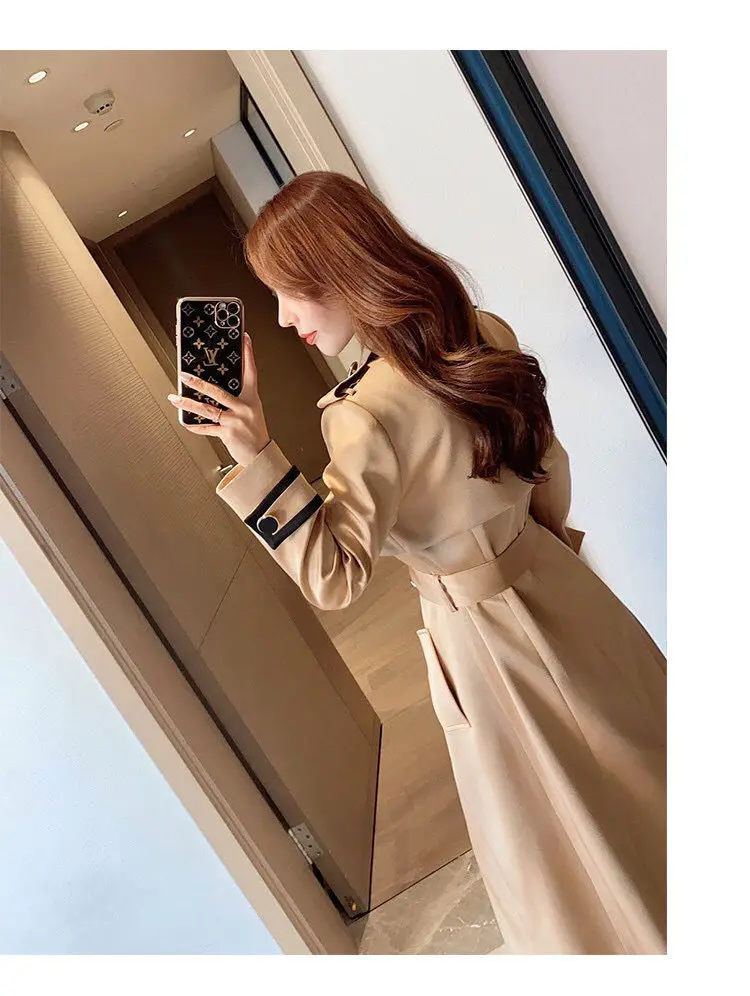 Women's Coat Spring Autumn Windbreaker Khaki Jacket Female Stitching Windproof Long Ladies Cloak High-end Custom Trench Coat New hooded puffer jacket