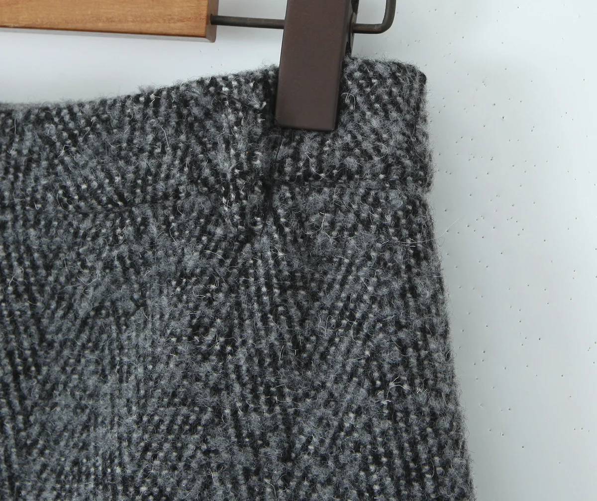 2 Pieces 1 Set CHILL Notched Tweed Weave Oversized Blazer High Waist Package Hips A-line Mini Skirt Suits Matching Gray