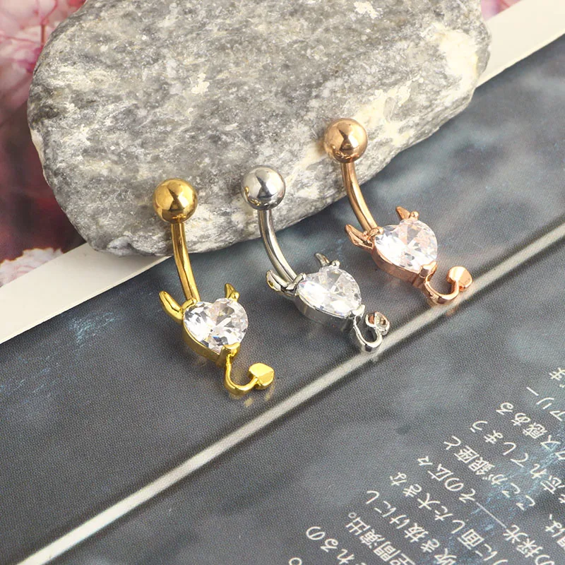 whoesales heart skull belly rings navel piercing babrbll for women 14g stainless steel navel belly bar 3 colors