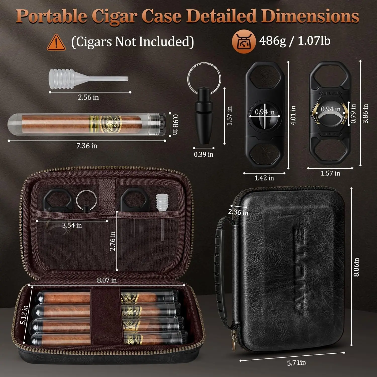 Luxury Leather Cigar Travel Case with Cutters and Puncher