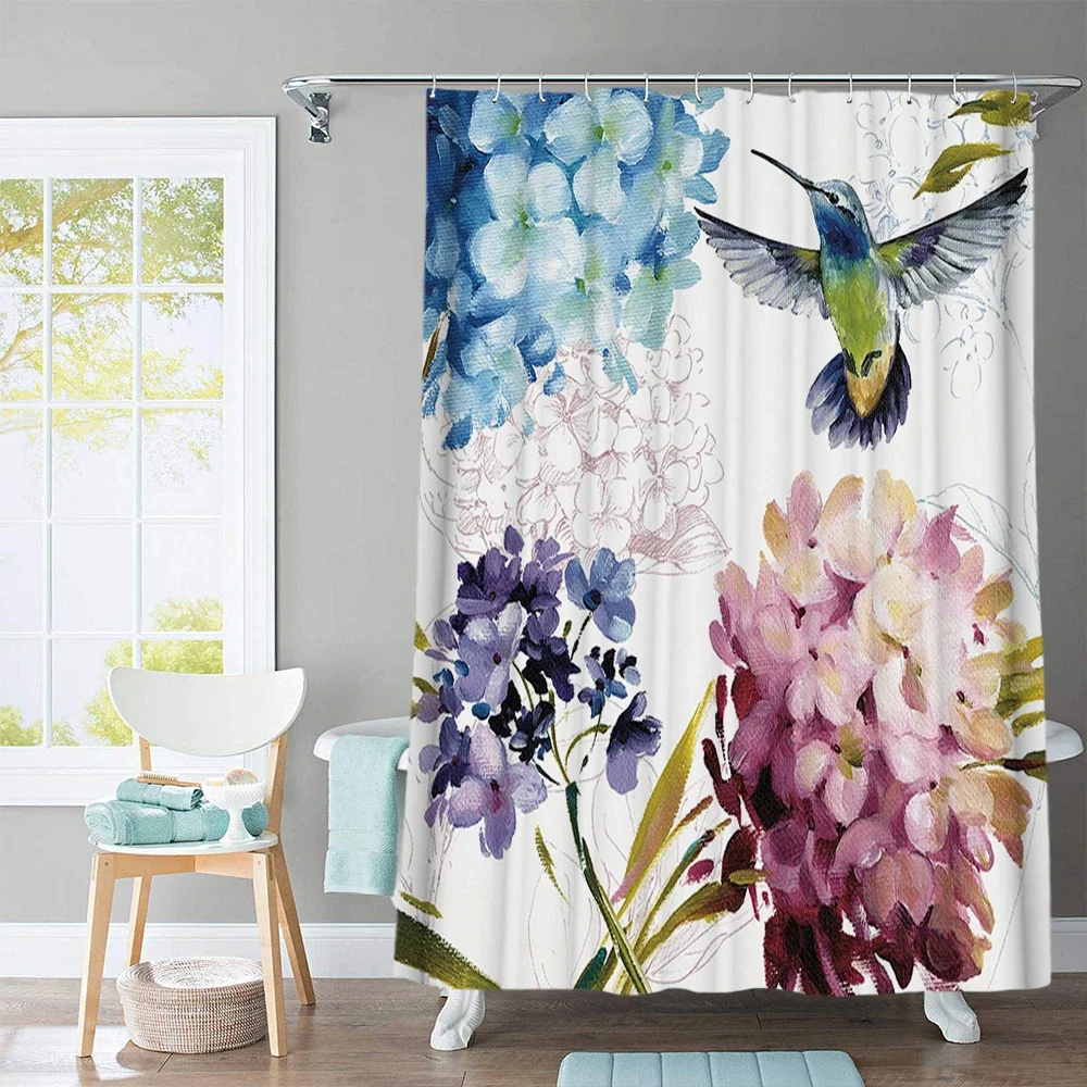 

High Quality Flower Fabric Shower Curtain Waterproof Beautiful Natural Fresh Landscape Bath for Bathroom Decor with Hook