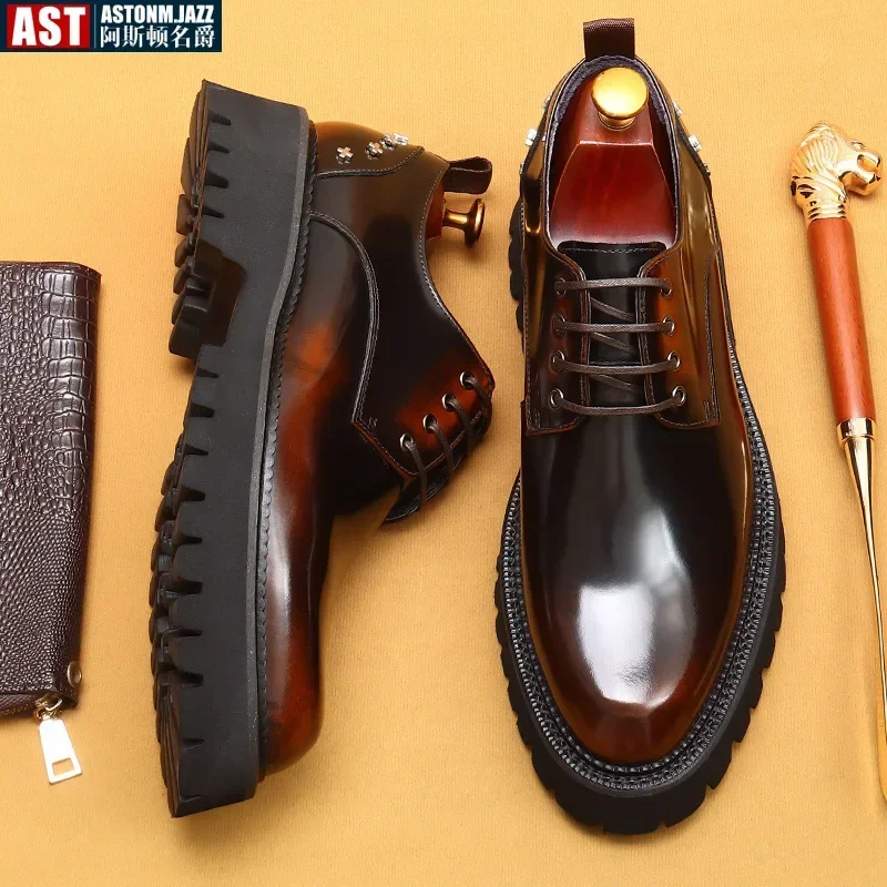 Men's Oxfords Genuine Leather Male Wedding Party Dress Shoes Round Head Lace-Up Office Suit Formal Derby