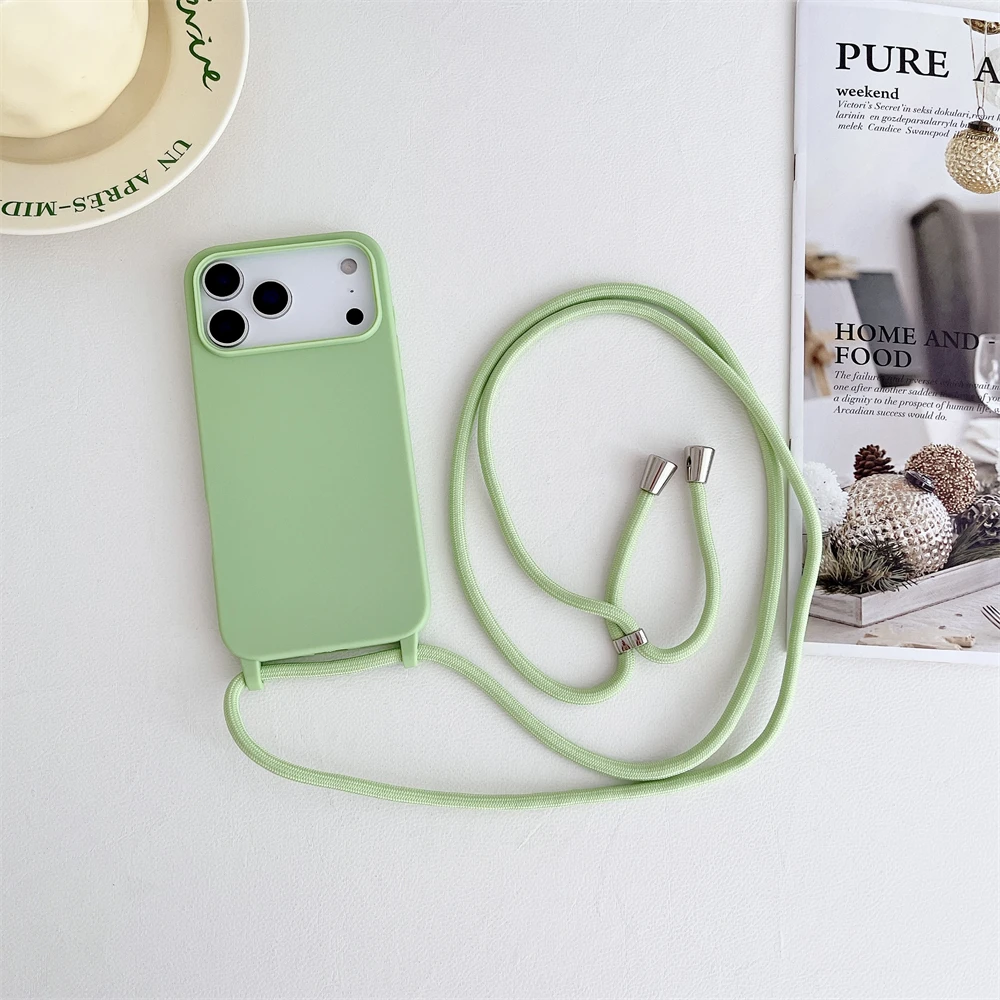 Crossbody Lanyard Liquid Silicone Soft Case with Shockproof Matte Finish and Candy-Colored Design