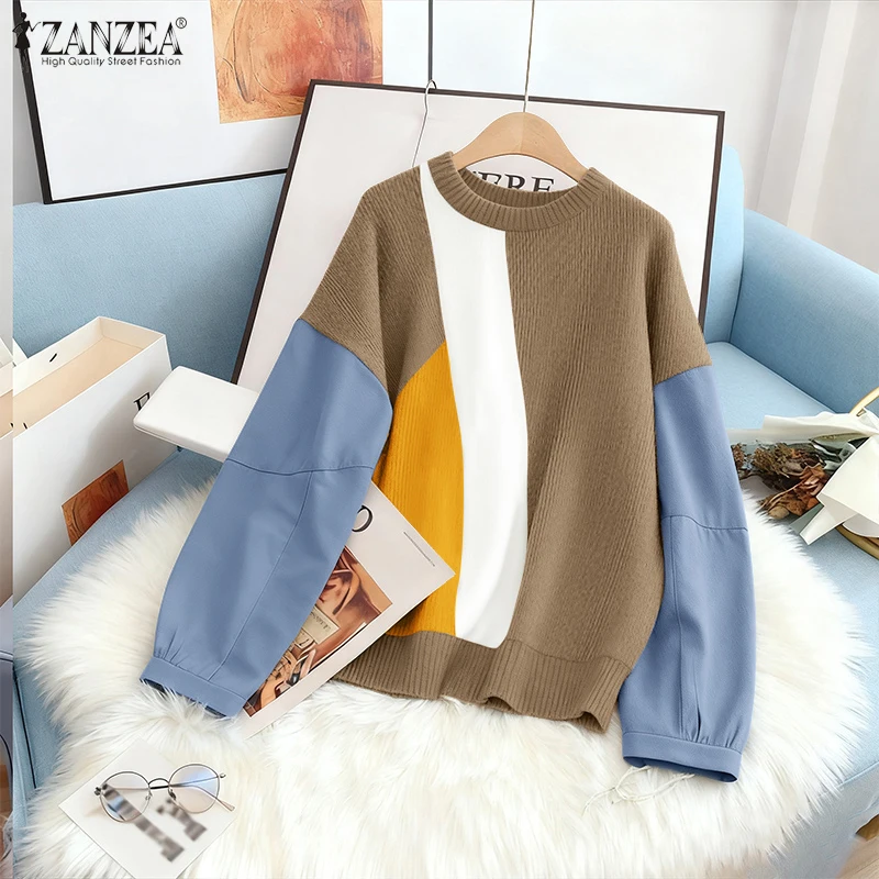 Polyester Long Sleeve Patchwork Sweater for Women