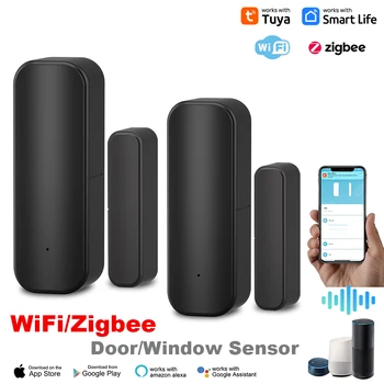 Tuya WiFi/Zigbee Window Door Sensor – Battery-powered Smart Home Security with Voice Control. 1