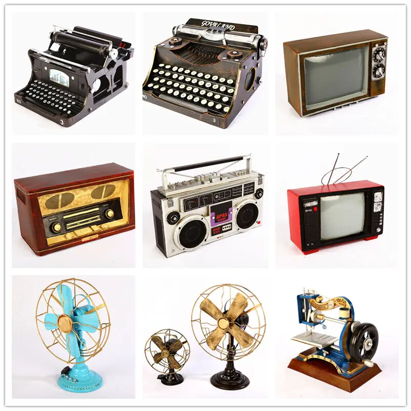 

Vintage old style sewing machine radio recorder television camera typewriter electromechanical fan model props pendulum