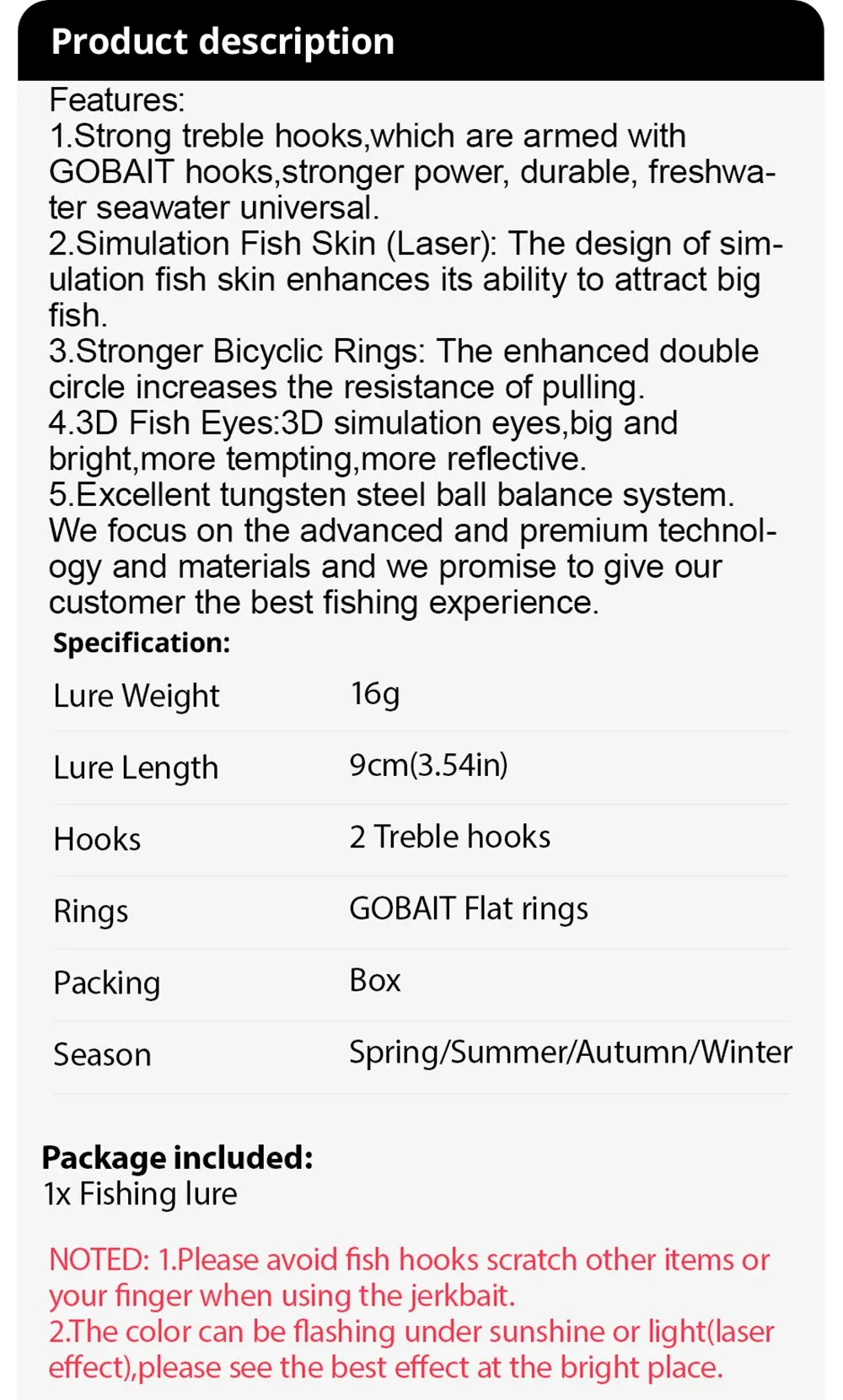GOBAIT Sinking Minnow 16g 9cm Wobbler Popper Pesca Swimbait Guss Silikon Köder Tackle Hecht Haken Karpfen Meer Angeln Köder Jerkbait – Detail 1